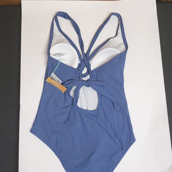 NEW! Wide-Ribbed Ring Detail Medium Coverage One Piece Swimsuit - Kona Sol, Blue - Picture 3 of 9